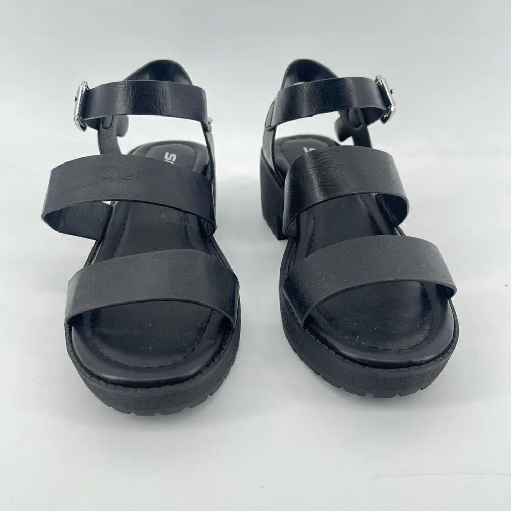 SODA Account Girls Black Platform Sandals Size 3 Y2K Chunky Heel Open Toe Shoes